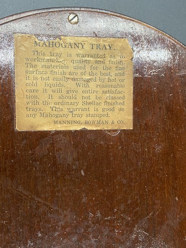 Manning Bowman MAHAGONY Oval Serving TRAY with GLASS and BRASS Handles 1900-1910 - 第 11/12 張圖片