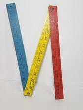Vtg 36" Folding Wooden Yard Stick WOOLWORTHS Collectible Ruler USA Tri-Color