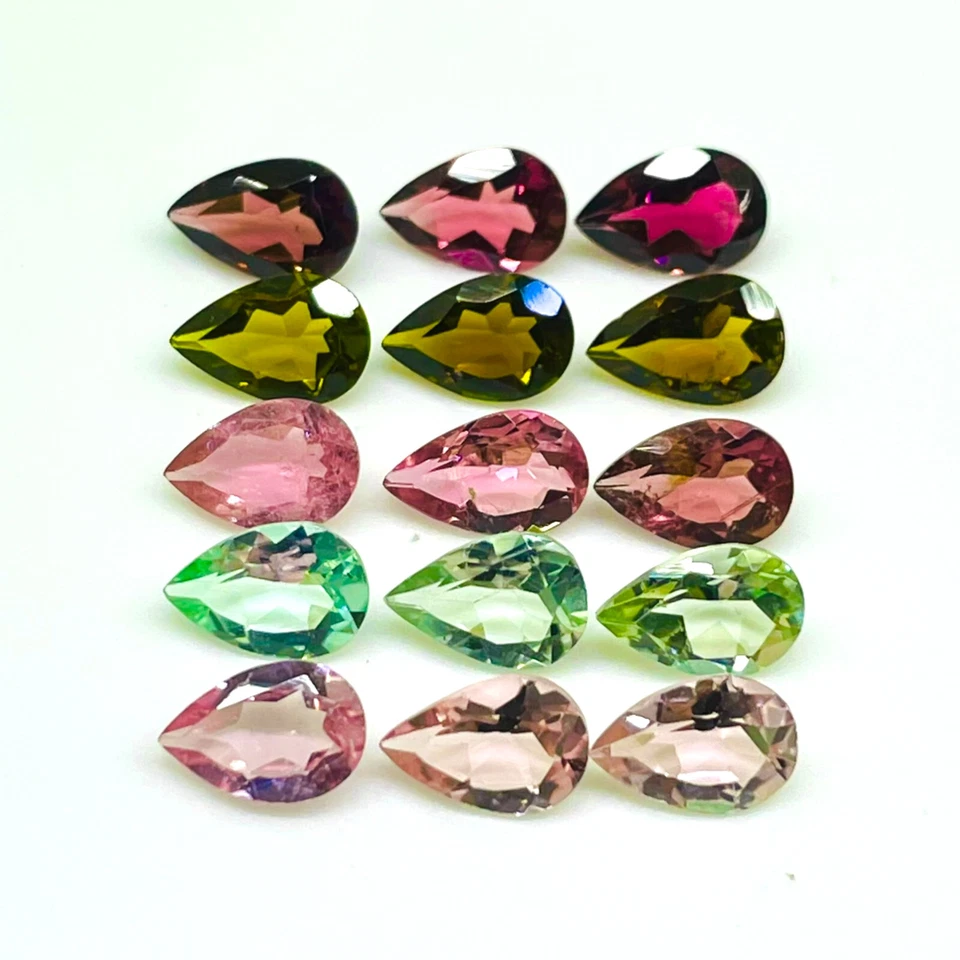 VVS 15 Pcs Natural Multi Tourmaline 6x4mm Pear Cut Loose Untreated Gemstones Lot - Image 4 of 4