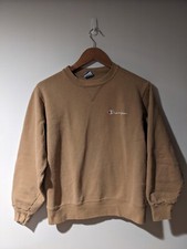 Vintage 90s Champion Essential Blank Beige Brown YOUTH Medium Sweatshirt
