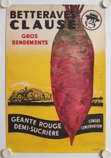 Affiche Agricole BETTERAVES CLAUSE Années '50 NEUZERET