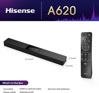Hisense 2.1 Channel 240W Soundbar with Built-in Subwoofer A620