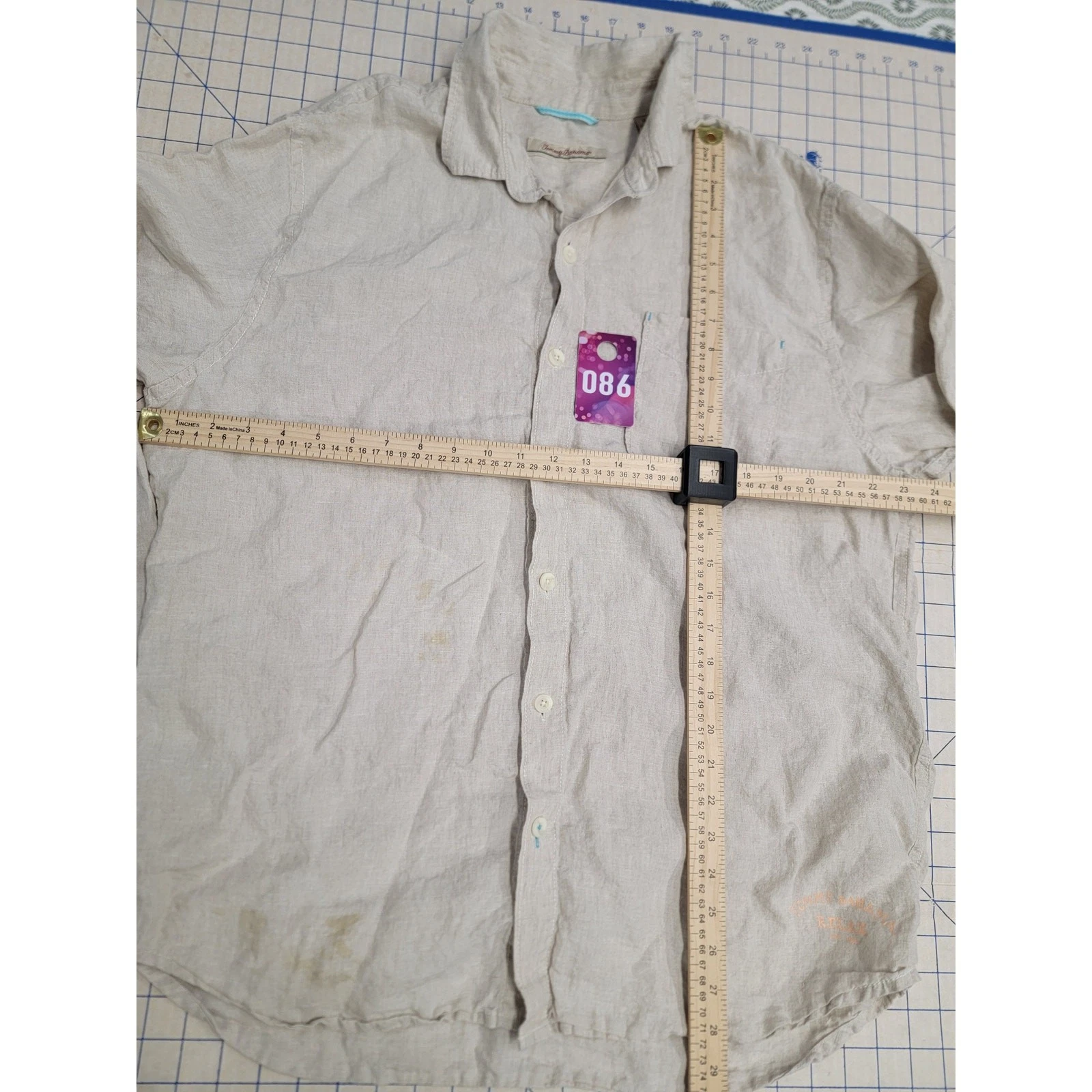 Tommy Bahama Shirt Men's Beige Linen Long Sleeve Collared Casual Button-Up