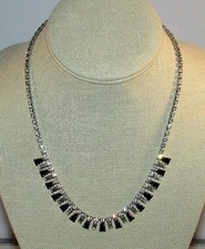 Vintage B David Rhinestone Necklace Black Clear Baguette Stones Statement