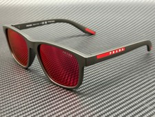PRADA LINEA ROSSA PS 06YS UFK10A Grey Rubber Red Mirror Men's 56 mm Sunglasses