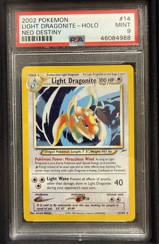 2002 POKEMON NEO DESTINY #14 LIGHT DRAGONITE-HOLO PSA 9