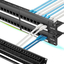 48 Port Cat6A Patch Panel with Inline Keystone Support 10G Network Pass Thru UTP