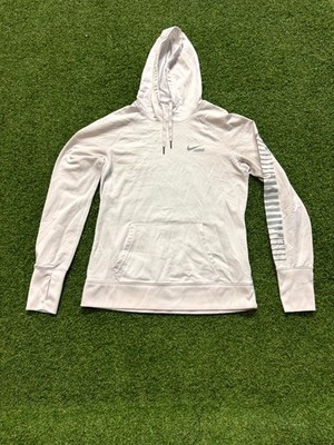 Nike Dri-Fit Hoodie Women's Medium Beige Striped Logo Raglan Sleeve USA Lacrosse