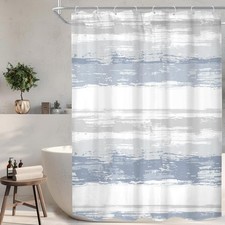 Abstract Blue Shower Curtain for Bathroom Decor 48Wx72H Modern Grey Striped A...