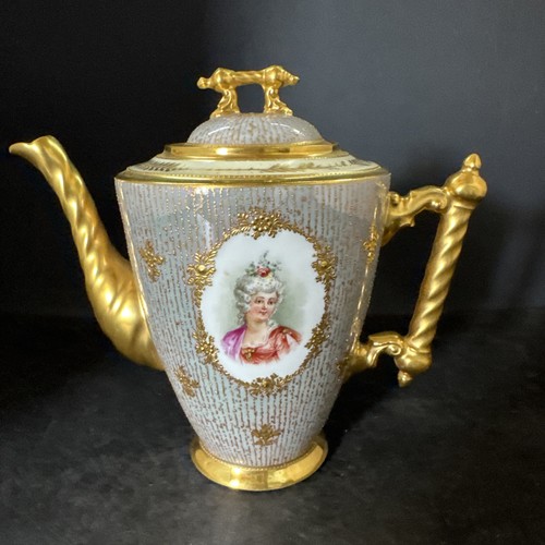 golden rose Ambrosius Dresden Gold Gilt Enameled Gold Portrait Teapot Rare