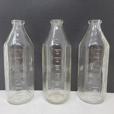 3 Vintage Pyrex 8 oz Clear Glass Baby Nursing Bottles Raised Letters 6 Sided Set