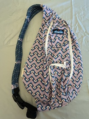 KAVU Rope Sling Bag Crossbody Backpack Jewel Chevron Purple Turquoise
