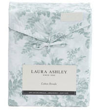 Laura Ashley Percale QUEEN Sheet set VANESSA FLORAL GREEN sheets NEW
