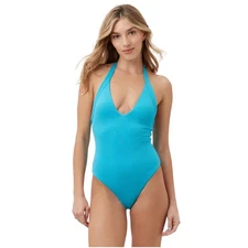 NWT! Trina Turk Ripple Rib Halter Plunge One Piece Swimsuit - Size 6 (MSRP $162)