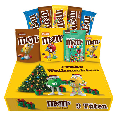 M&M´S Fan-Box Frohe Weihnachten I Schokolinsen Mix-Box I 7 Sorten I 9 Packungen