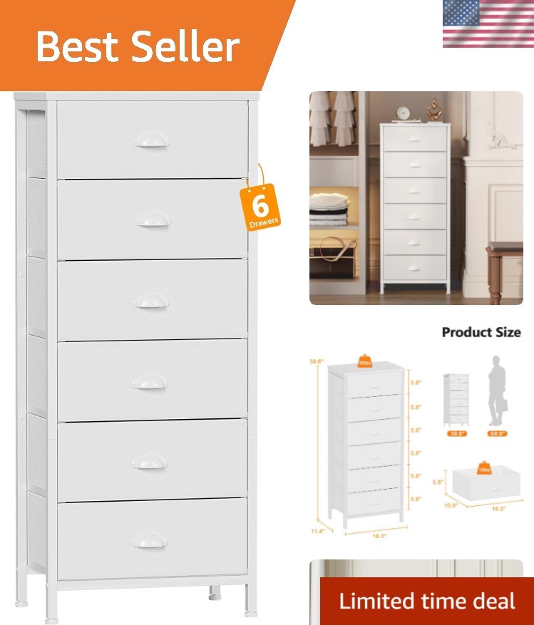 White Tall Dresser for Bedroom,Vertical Storage Tower Unit and End Table with...