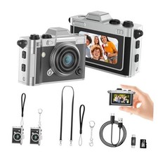 Mini Camera, Retro Keychain Digital Camera for Kids Adults, 2K HD Black