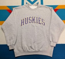 Vintage Washington Huskies Sweatshirt Embroidered Crewneck Pullover Grey Large