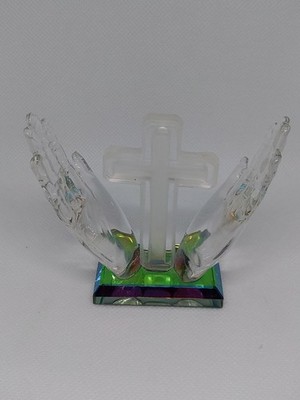Vintage Crystal Hands Nestling a Cross Multicolor Base