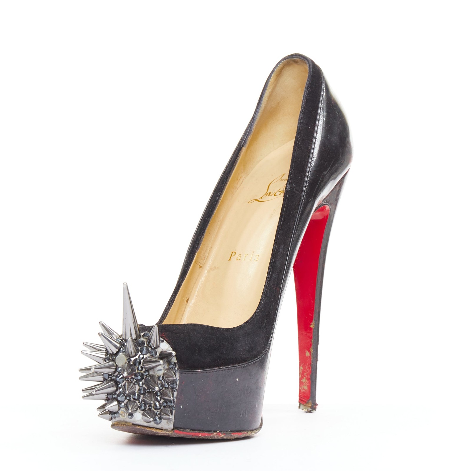 CHRISTIAN LOUBOUTIN Asteroid 140 black silver punk spike strass platform EU39