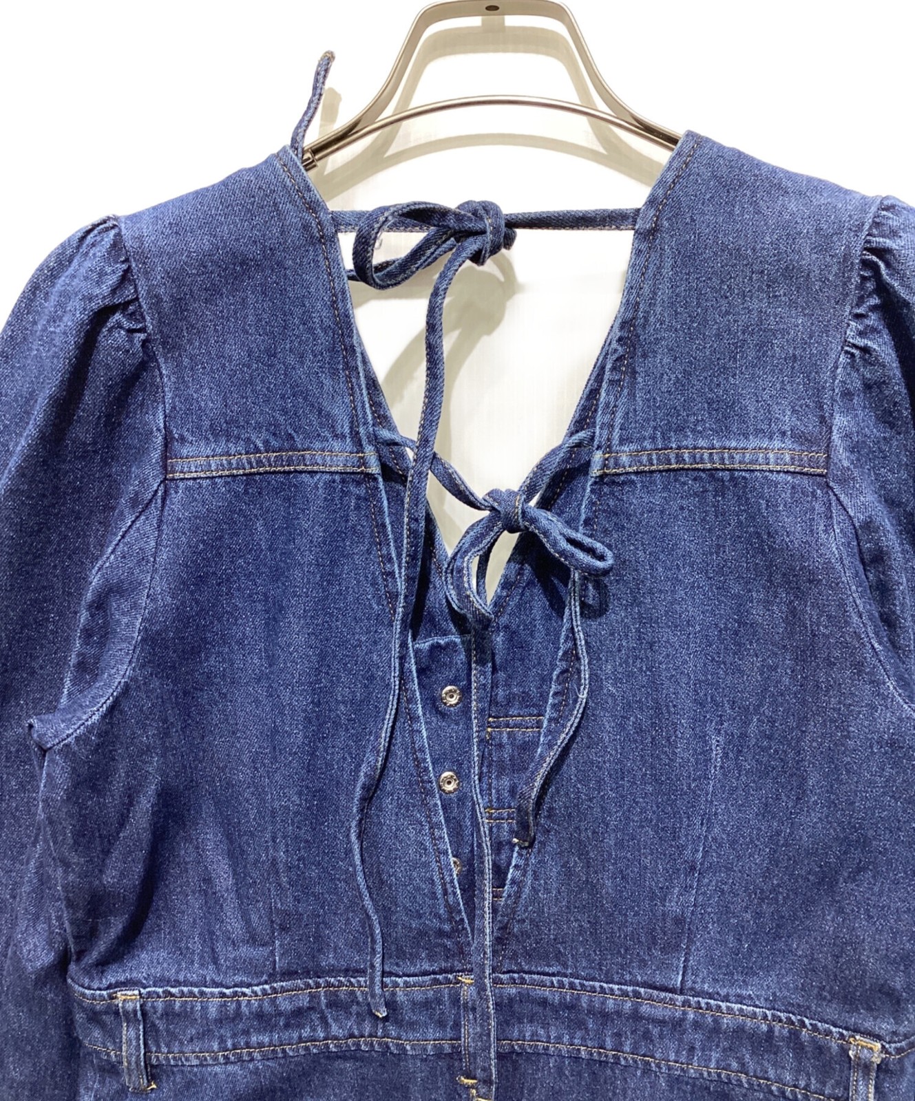 Ameri Adorable Back Ribbon Denim Dress/ Indigo/ S… - image 4