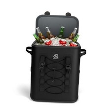 Zipperless Magnetic Cooler Backpack 30 Can, 48H Insulated Leakproof Soft Black