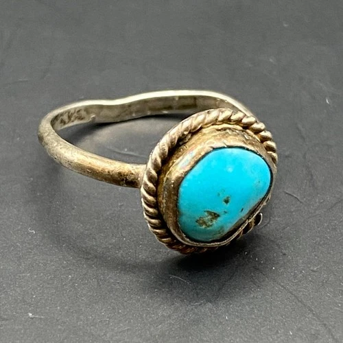 Handmade Vintage Navajo Silver Navajo Ring Turquoise Southwest Native Size 6 1/2