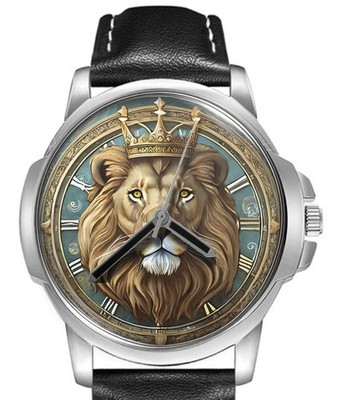 Löwe mit Krone 3 Lederarmband großes Zifferblatt Armbanduhr