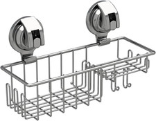 Suction Cup Shower Shelf, 304 Stainless Steel Caddy with Hooks for Sponge  Soap