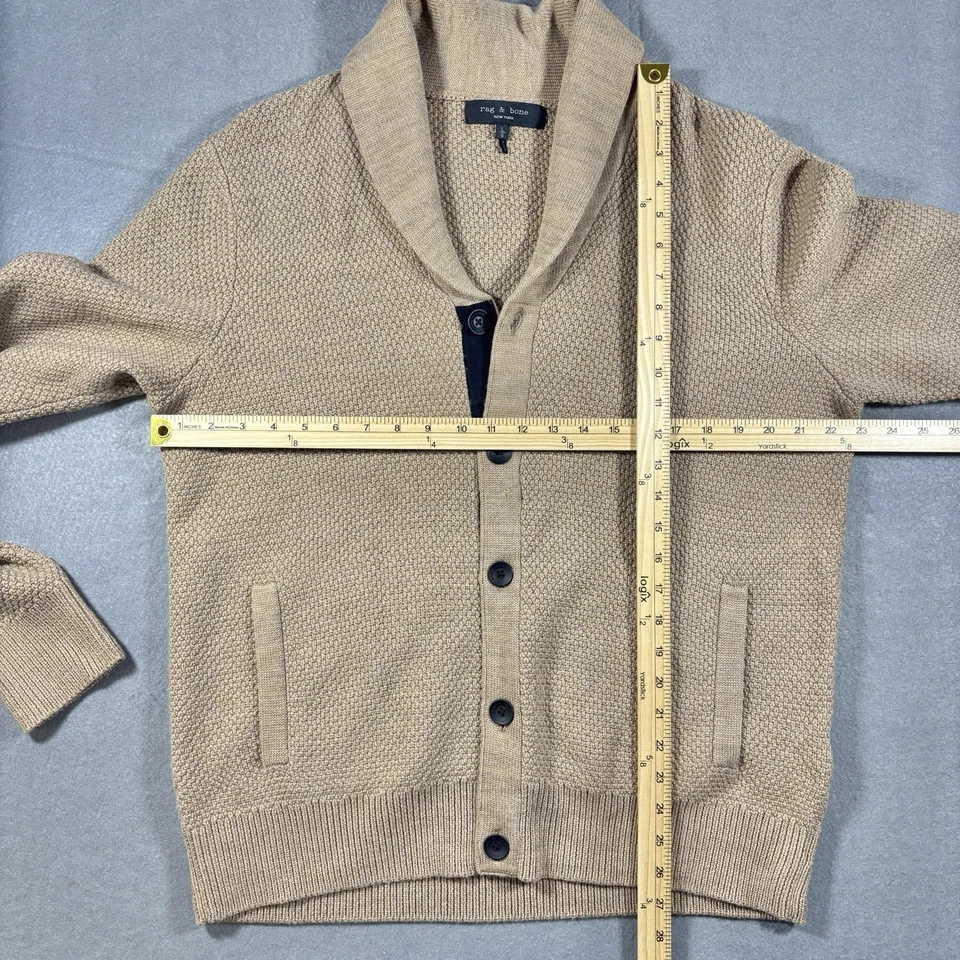 Rag & Bone Cardigan Sweater MENS LARGE Wool Blend Shawl Collar Textured Khaki - Image 2 of 4