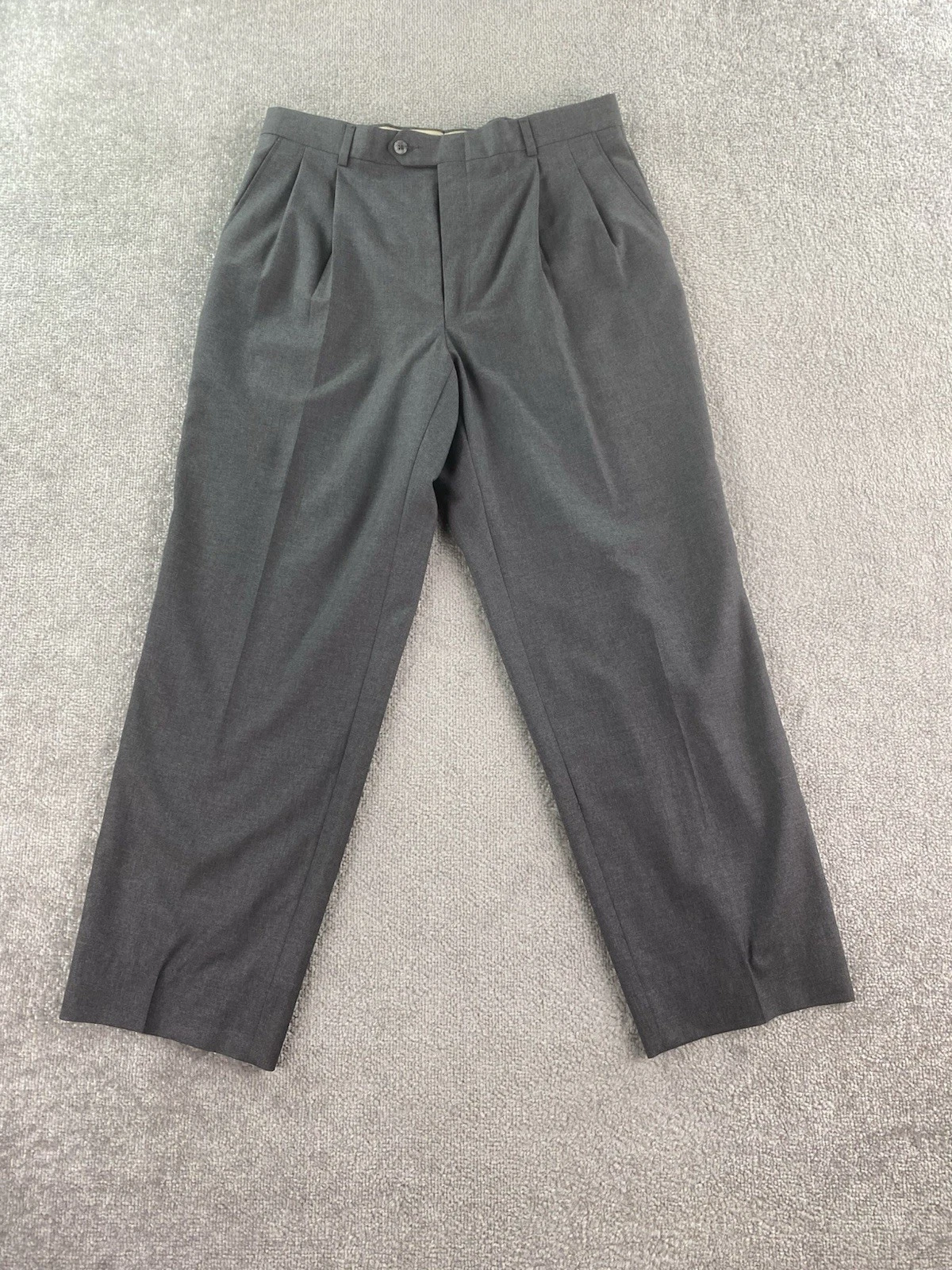 Pantaloni Burberry London uomo 34x30 grigio lana tinta unita designer lusso plissettati premium*