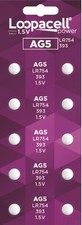 10 x LOOPACELL AG5 LR754 393 SR48 1.5 Volt Alkaline Cell Watch Batteries