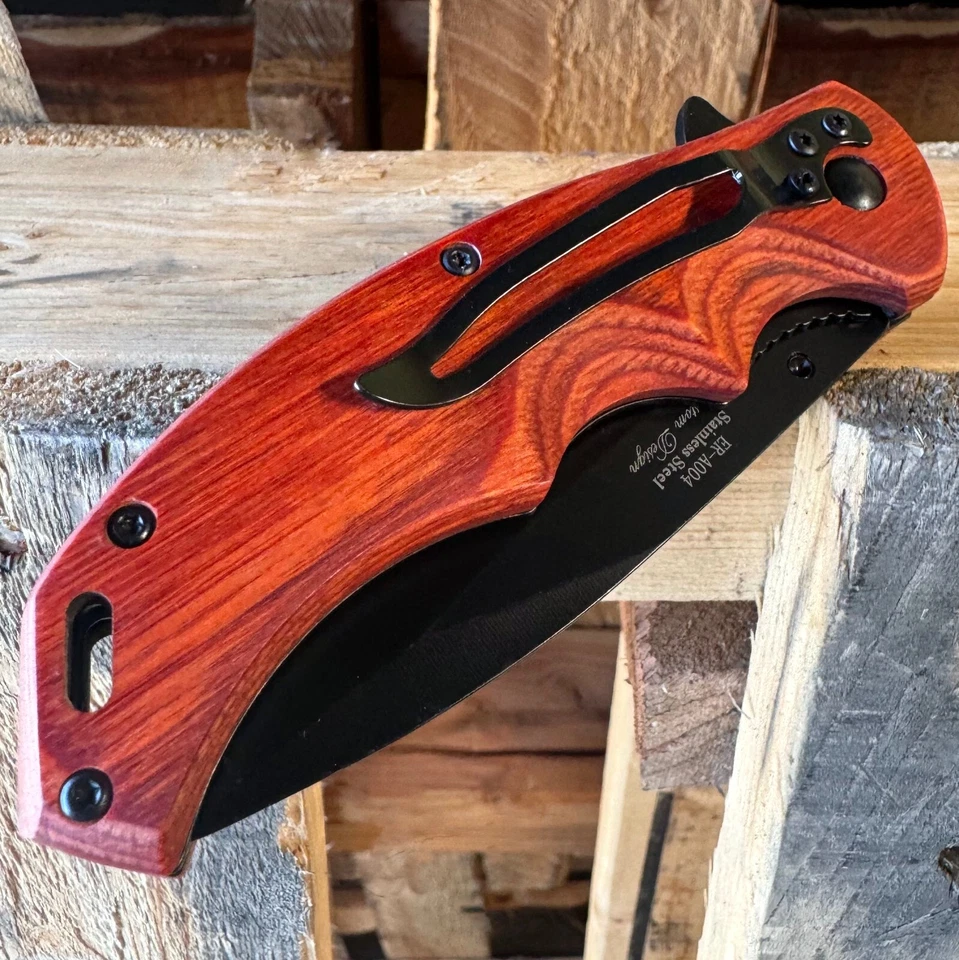 Navaja de bolsillo plegable abierta asistida por resorte con mango de madera Elk Ridge Gentleman Foto 4 de 4