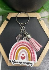 4" Silicone Rainbow Pendant Purse Charm Keychain You Are Amazing B3594