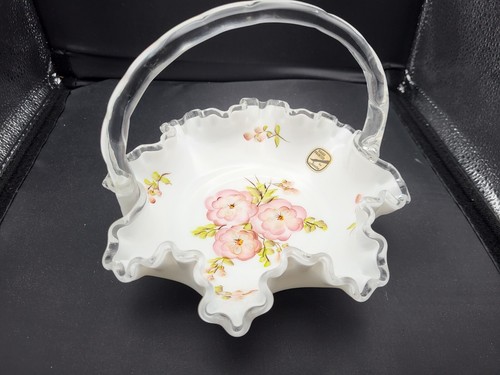 Fenton Hand Painted Glass Basket with Ruffled Edges - Picture 3 of 6