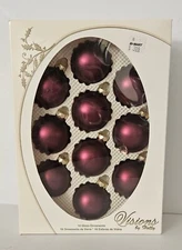 VTG Purple Matte Glass Christmas Ornaments. Visions By Holly. x10 in Orig Box.