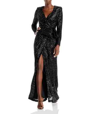 Eliza J Women's Sequined Wrap Gown - Black - Size 4