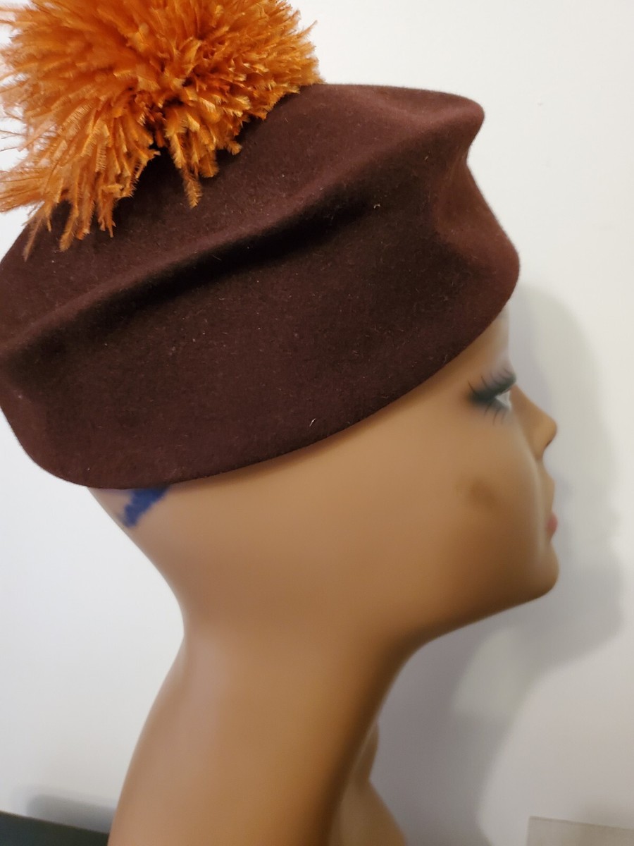 Vintage Tan Felt Fantasy Hat Double Curl Pom Pom Tips  Size 22 Theatrical / Cost Felt Hat Tan Antique Custom Cap Weird Velvet Size 22 | eBay main image 3