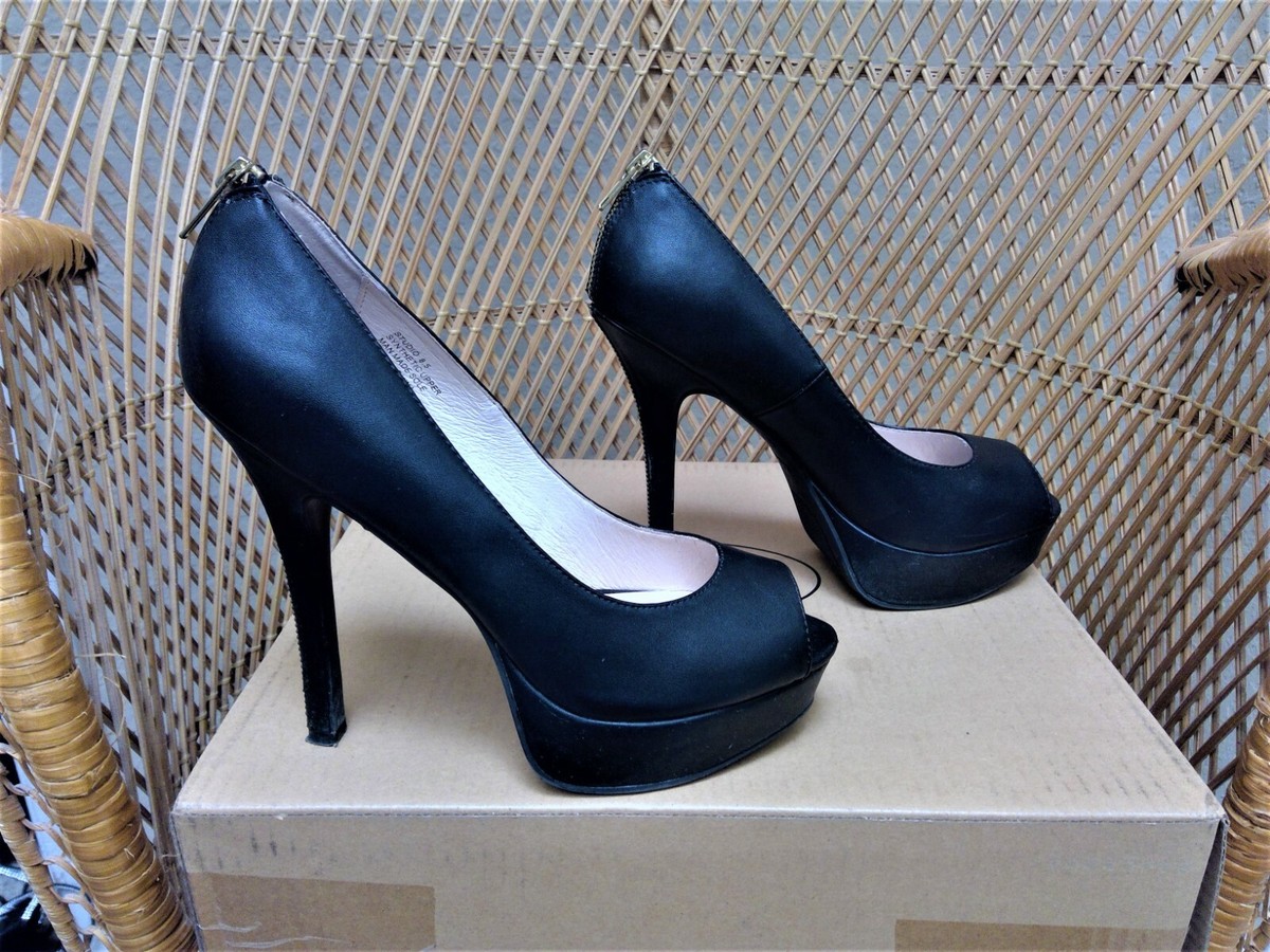 Talons Plateforme ZIGIsoho Simili Cuir Noir - Fermeture éclair Dorée, Taille 8.5, Occasion
