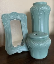 Vintage Hallmark Rare Japan Green Crowning Touch Ginkgo Art Deco Mirror Vase Box
