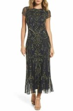 Pisarro Nigths Embellished Mesh Gown SZ 2 Navy Gold