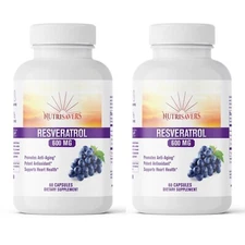Resveratrol, Joints pain, Anti-Aging, Weight Loss, Vegetable - 60 Caps, Pk of 2