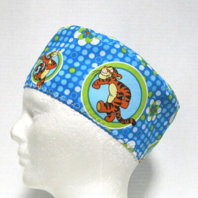  Mens Scrub Hat Tigger in Circles, Surgical Cap, Skull Scrub Cap Hook Loop Close