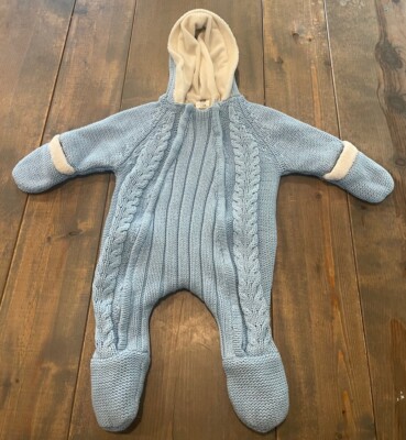 Faded Glory Baby Boy’s Long Sleeve Full One Piece Cable Knit Blue Snowsuit  3-6m