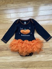 Infant Halloween Tutu One-Piece. Black/Orange