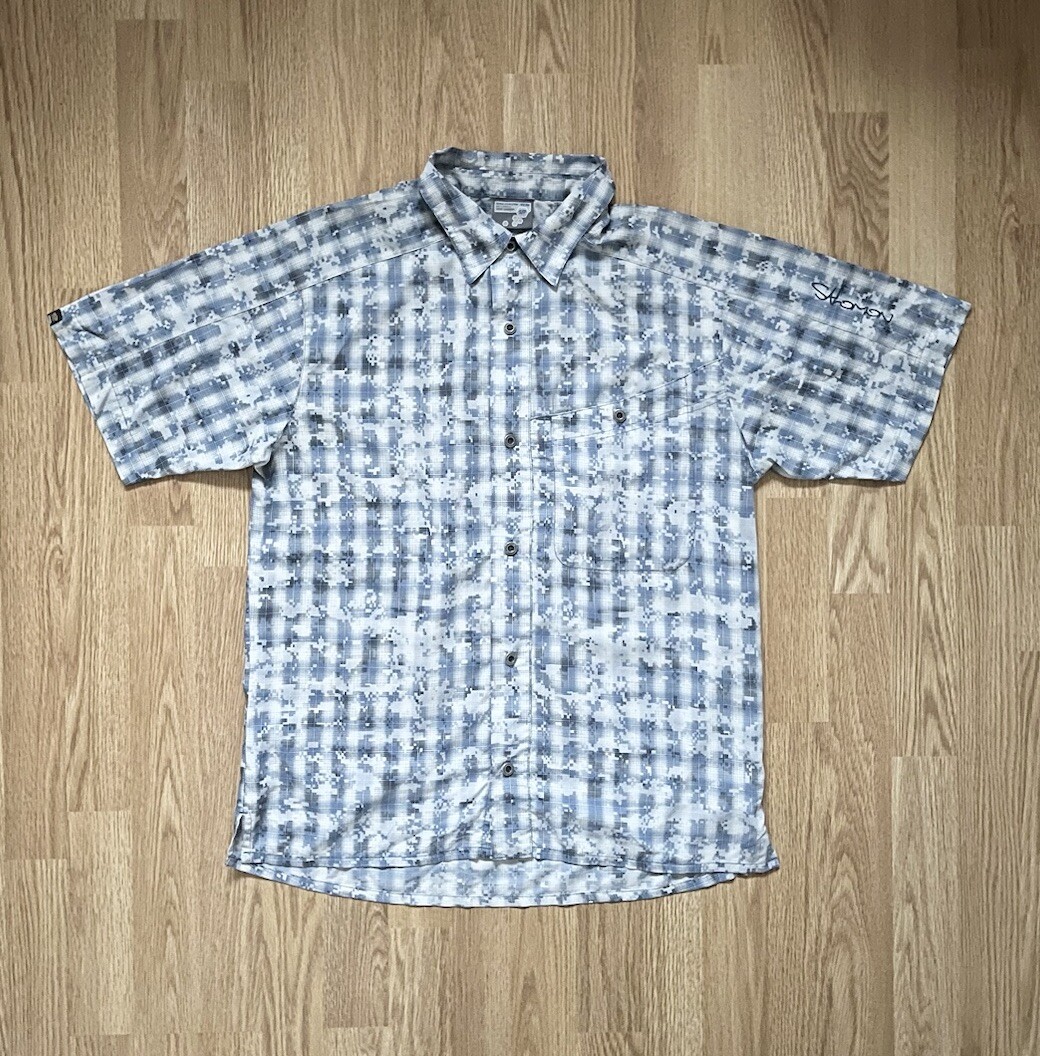 Camicia Salomon uomo leggera outdoor manica corta con bottoni blu taglia small