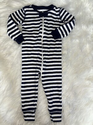 Primary Baby Sz. 9/12 Mo. Navy & Wht Striped One Piece. Soft, Adorable
