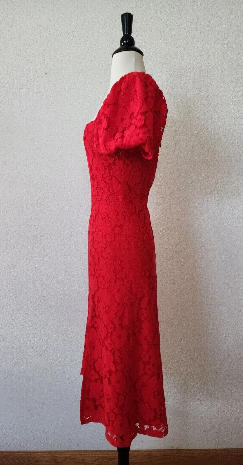Abito midi Anthropologie nuovo taglia small rosso pizzo floreale Bridgerton San Valentino