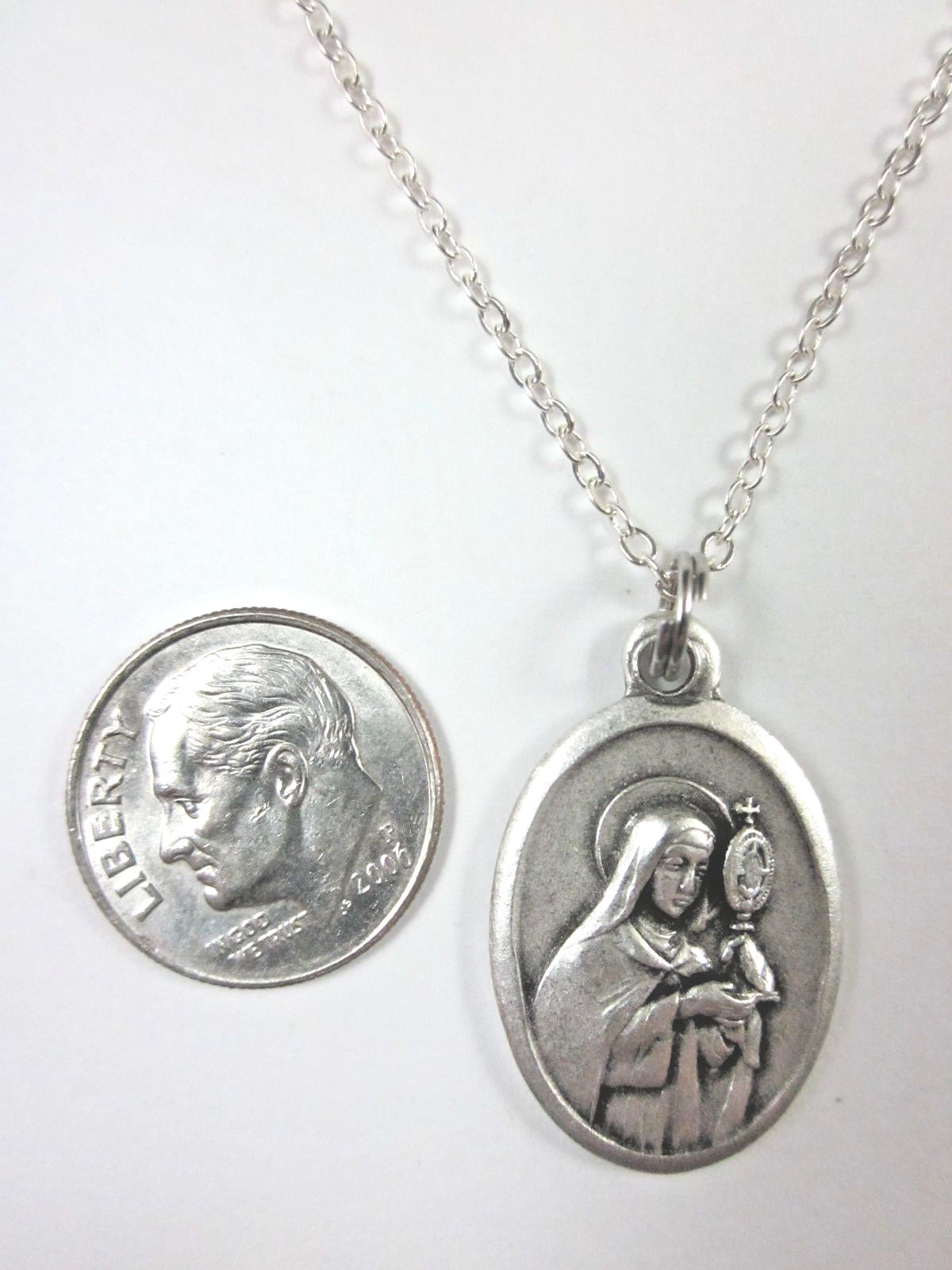 Ladies St Clare of Assisi Medal Pendant Necklace 20" Chain Gift Box ...