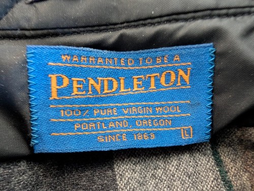 Pendleton Pura Lana Vergine Bottoni Flanella Camicia Uomo Grandi Toppe Gomito USA - Foto 2 di 9